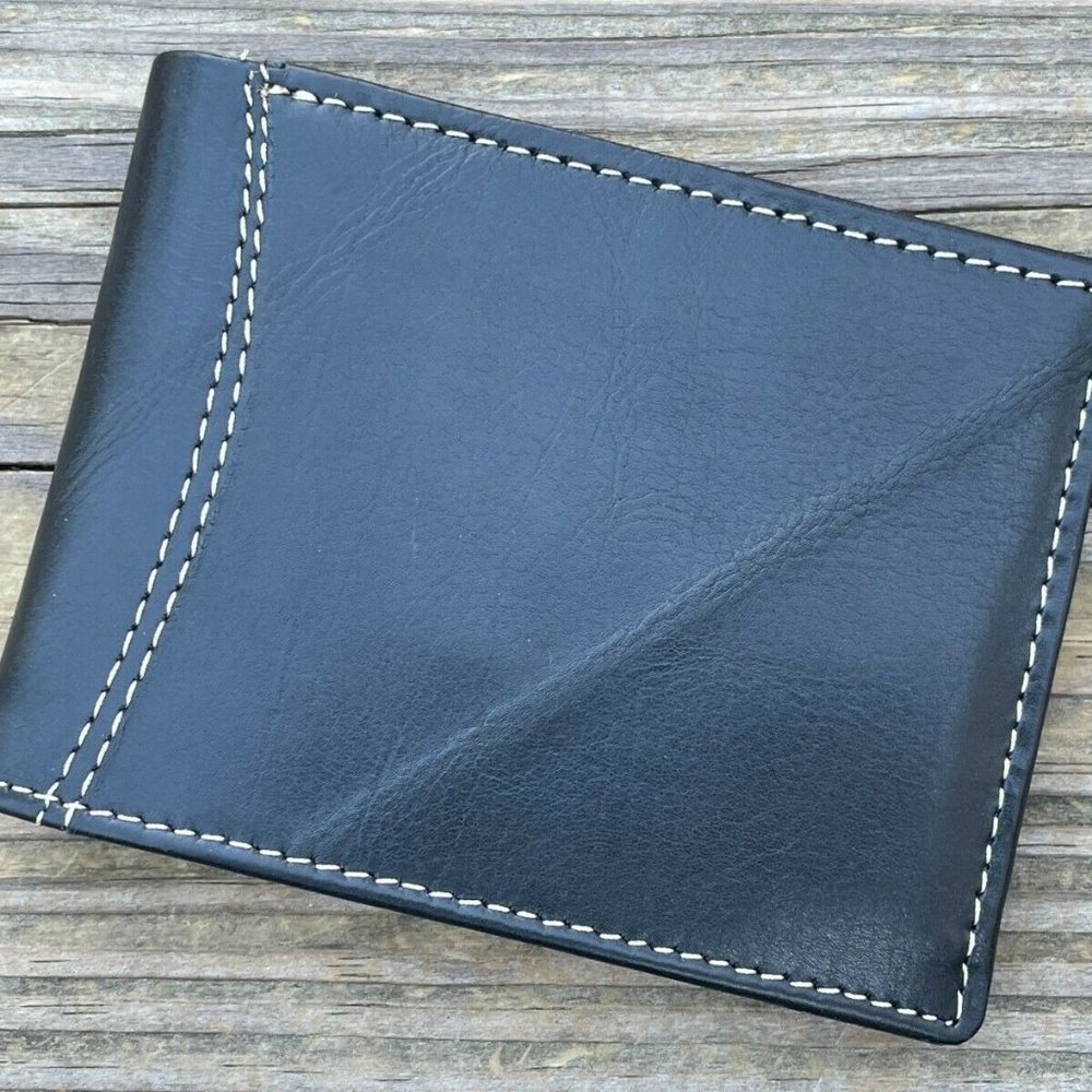Hand Crafted Card Holder Black Genuine Leather Men Wallet Bi Fold Purse Handmade